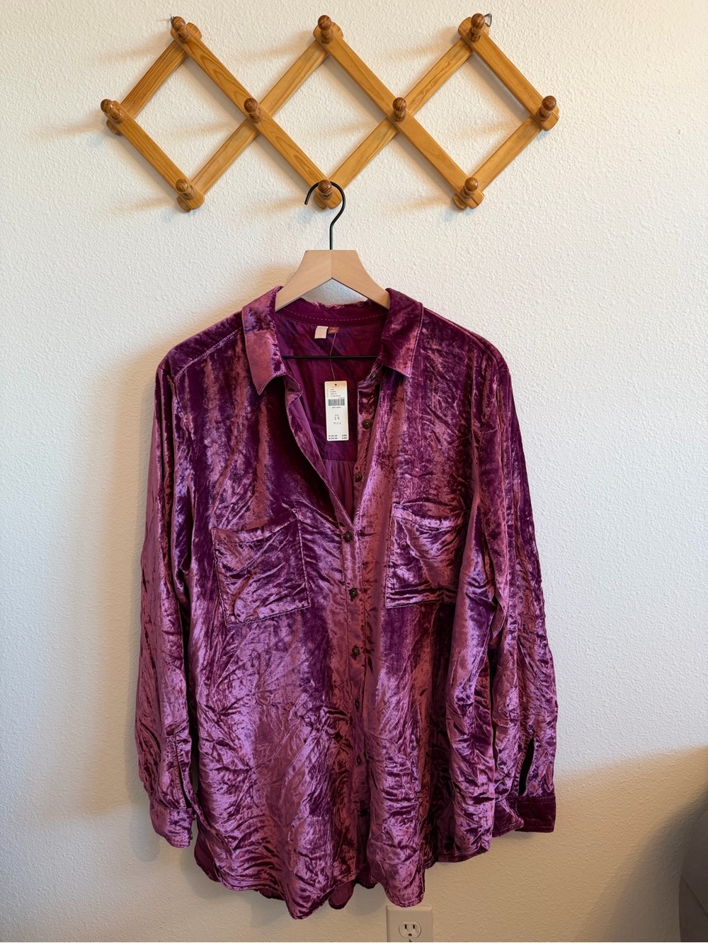 Anthropologie Pilcro Purple Velvet Button Down Shirt Tunic 2X Plus NWT